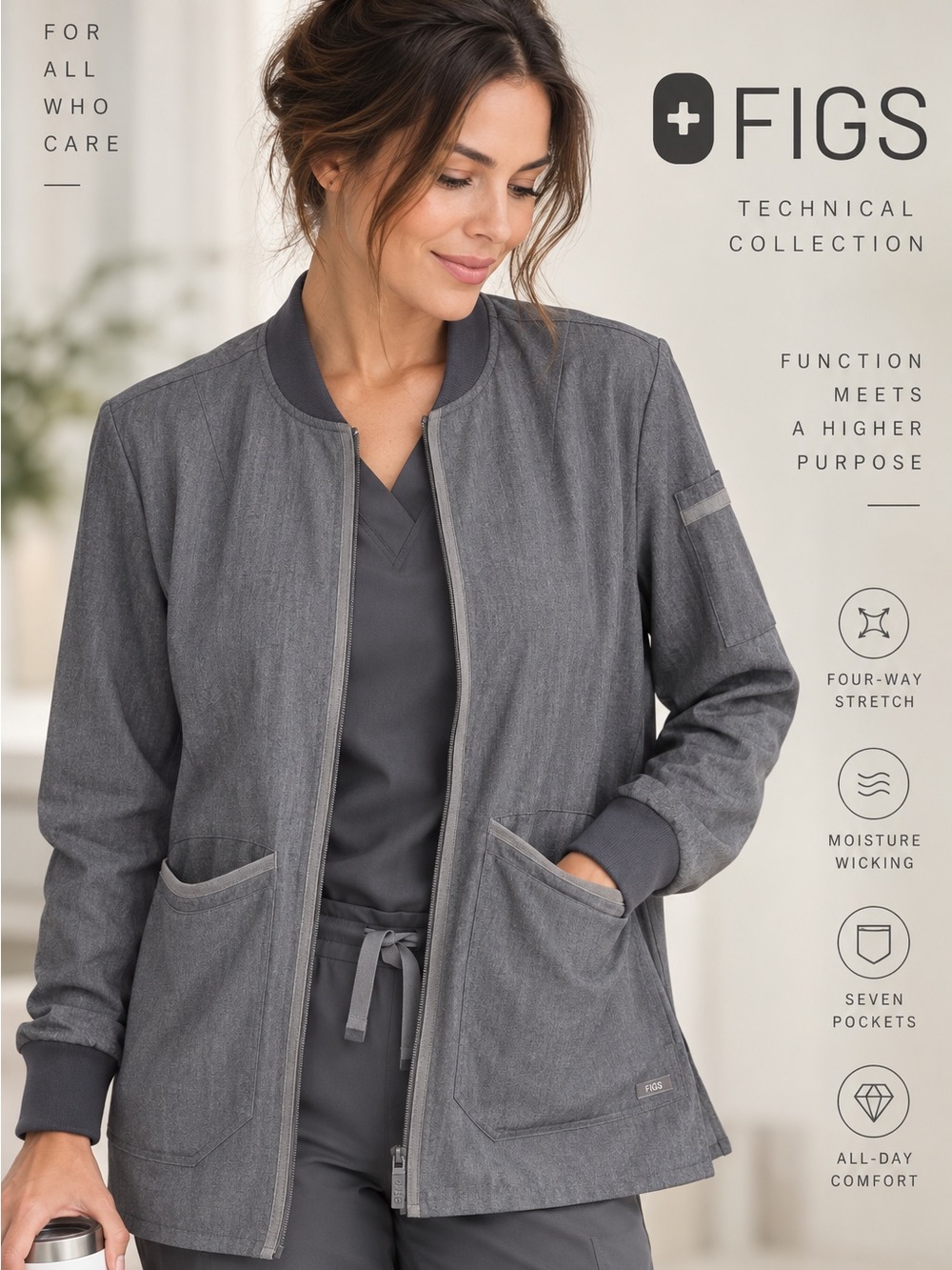 FIGS Bellery Bomber Scrub Jacket Women’s Medium Gray NWT Technical Collection